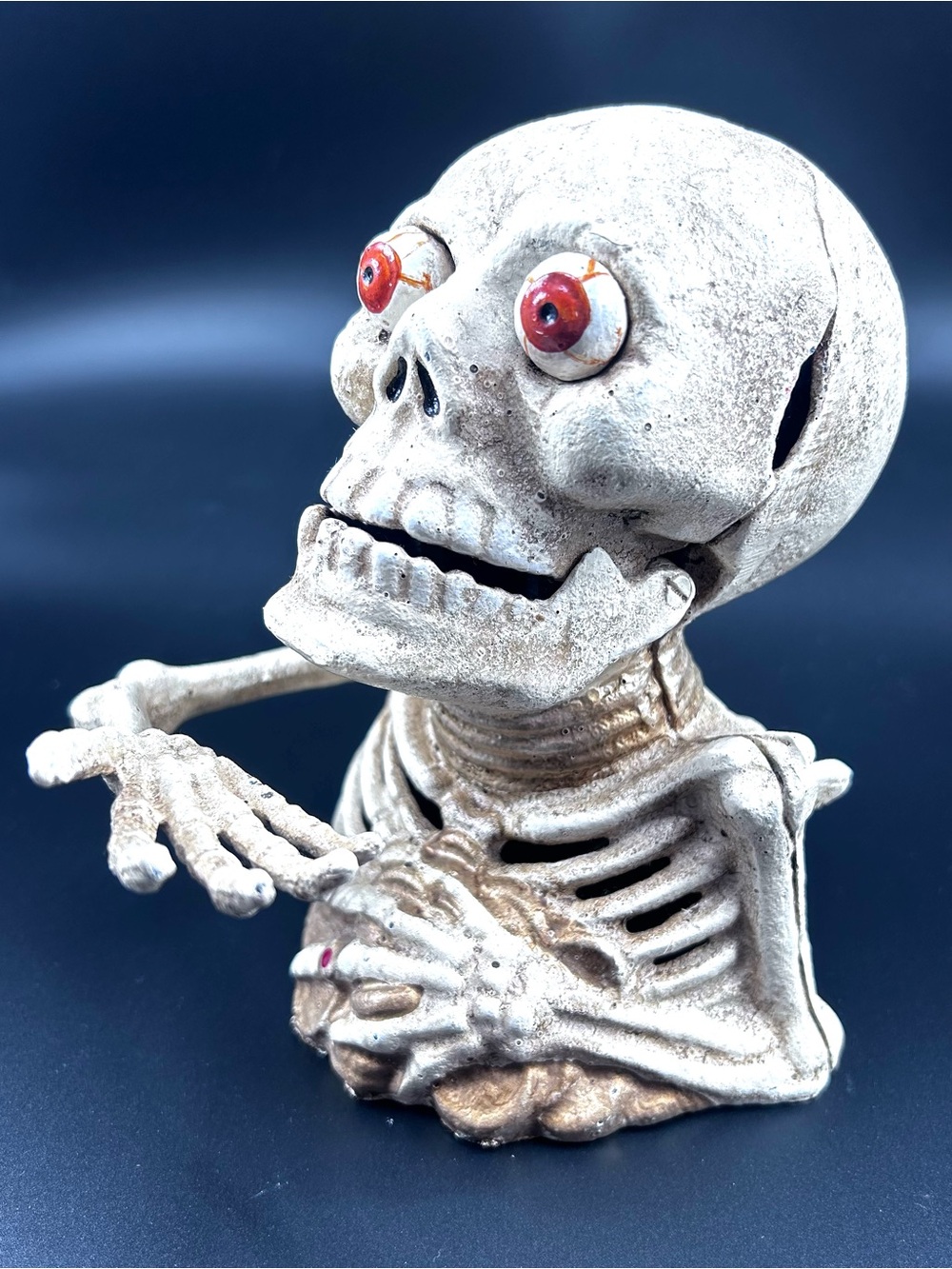 Vintage Style Metal Skeleton Mechanical Figurine Bank With Moving Arm